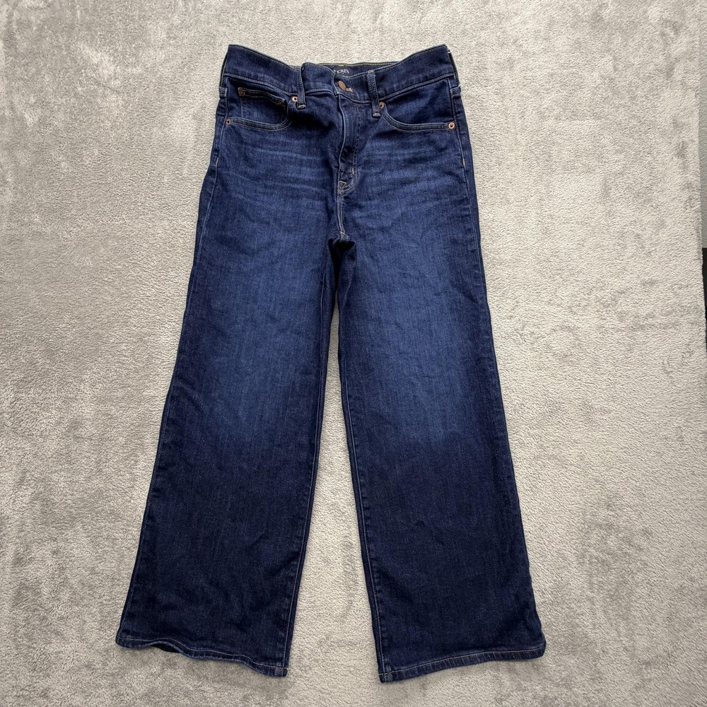 J.CREW Jeans Womens 28 Blue Wide-Leg Crop Relaxed High Rise Dark Wash Denim